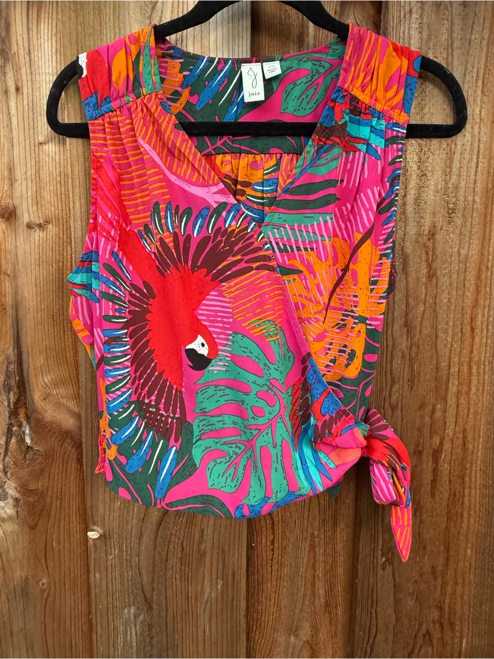 Joie Hot Pink Tropical Parrot Tie-Side Sleeveless Top